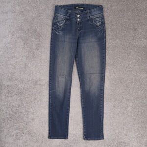 VTG Y2K Womens Wave Jeans 28x30 Dark Wash Skinny Low Rise Blue Denim Jeans